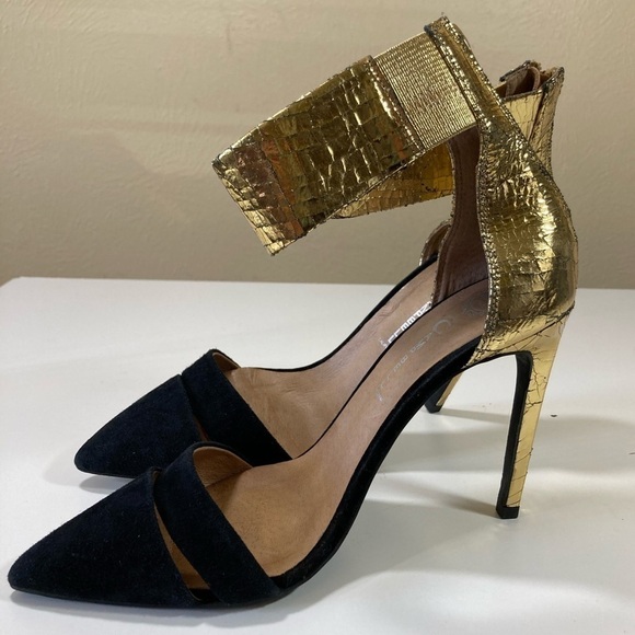 JEFFREY CAMPBELL black & gold ankle wrap pumps 7 - Picture 9 of 14